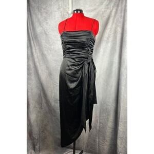 NEW WAYF The Julia Ruched Asymmetric Satin Cocktail DRESS SIZE XL $138 BLACK